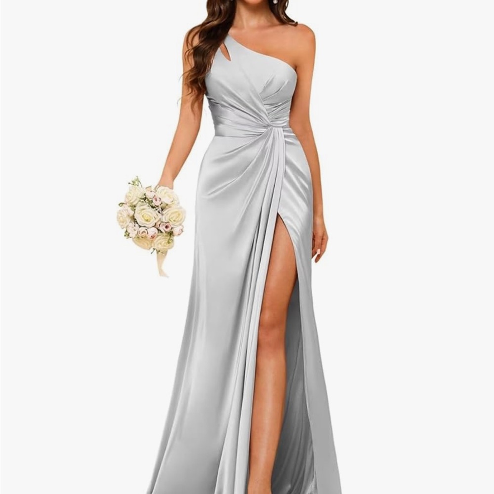 Amazon Silver Asymmetrical One-Shoulder Gown